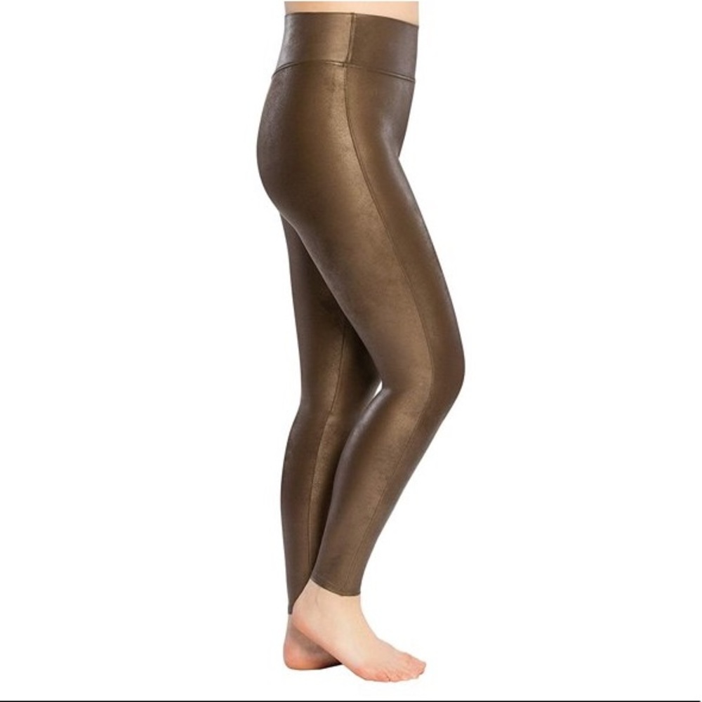 SPANX Faux Leather Bronze Metallic Leggings in Size Small